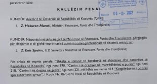 Abelard Tahiri, ka dorëzuar kallëzim penal në Prokurorinë Speciale kundër ministrit të Financave, Hekuran Murati