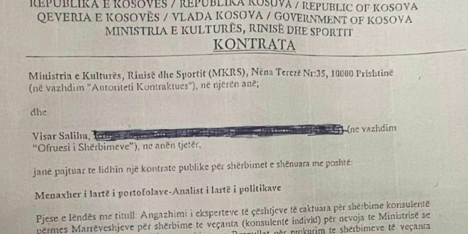 Armend Zemaj, publikoi një dokument ku dëshmohet se ministri i MKRS-së, Hajrulla Çeku paguan një këshilltar 5. 000 euro në muaj