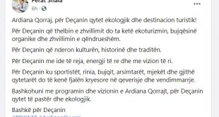 Deputeti, Ferat Shala, kërkoi nga qytetarët e Deçanit që ta votojnë kandidaten e PDK-së për kryetare, Ardiana Qorraj