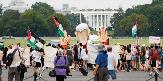 Qindra qytetarë pro-palestinezë në Amerikë. protestuan para Shtëpisë së Bardhë kundër kryeministrit izraelit B. Netanyahu